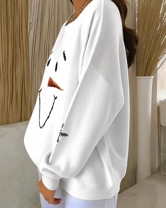 Sweatshirt Schneemann Aufdruck runder Ausschnitt