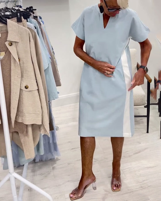 Kleid kurzärmelig Kontrastfarbe gerade