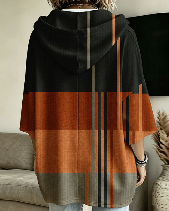 Sweatshirt Farbblock Gestreift Raglanärmel Kapuze