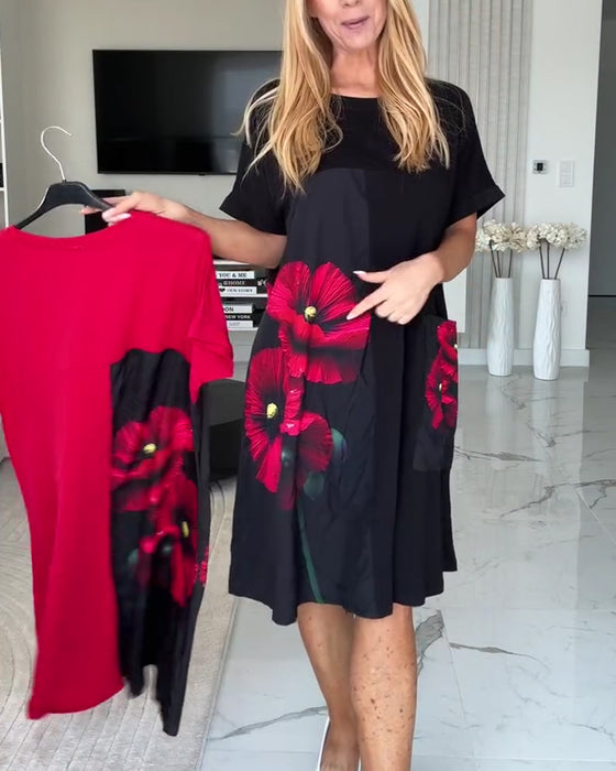 Kleid Stilvoll Blumig Kurzarm