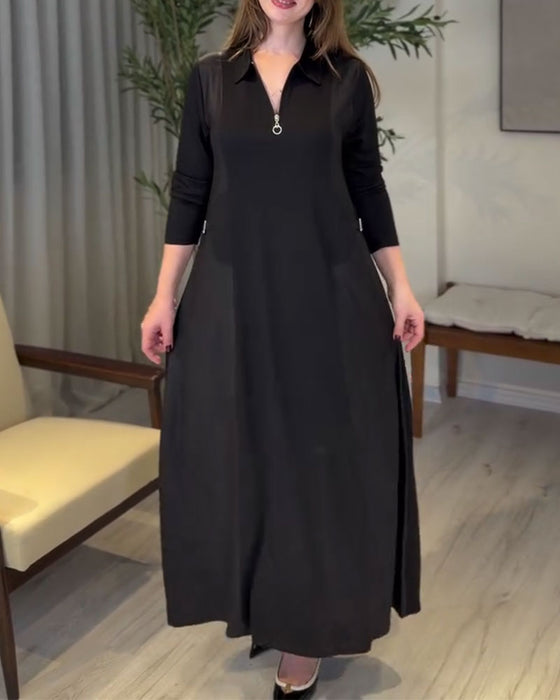 Kleid Einfarbig Reißverschluss Reverskragen