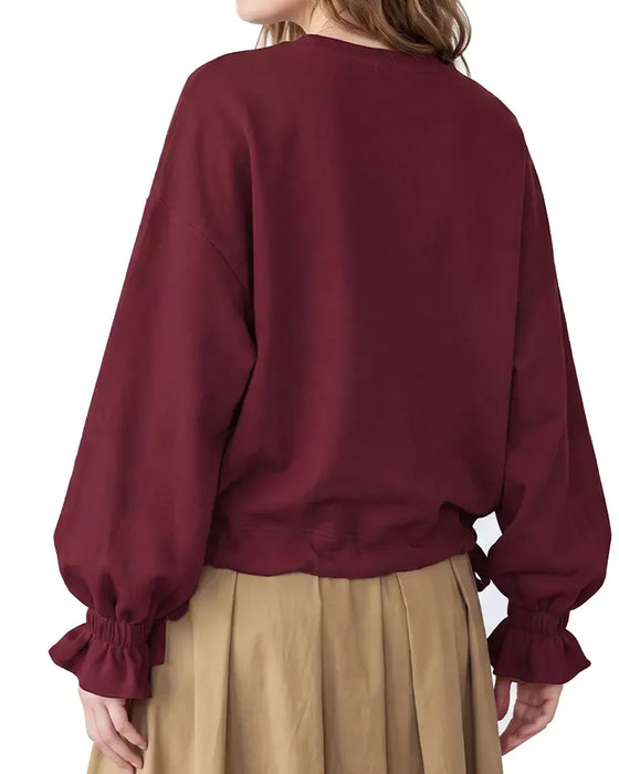 Sweatshirt Rund-Hals Rüsche Binden Elastisch