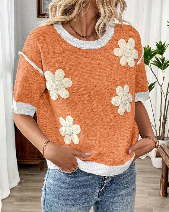 Knit Top Dreidimensional Blumig