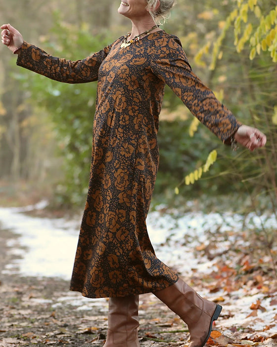 Kleid Blumenmuster Rundhalsausschnitt Lose Passform