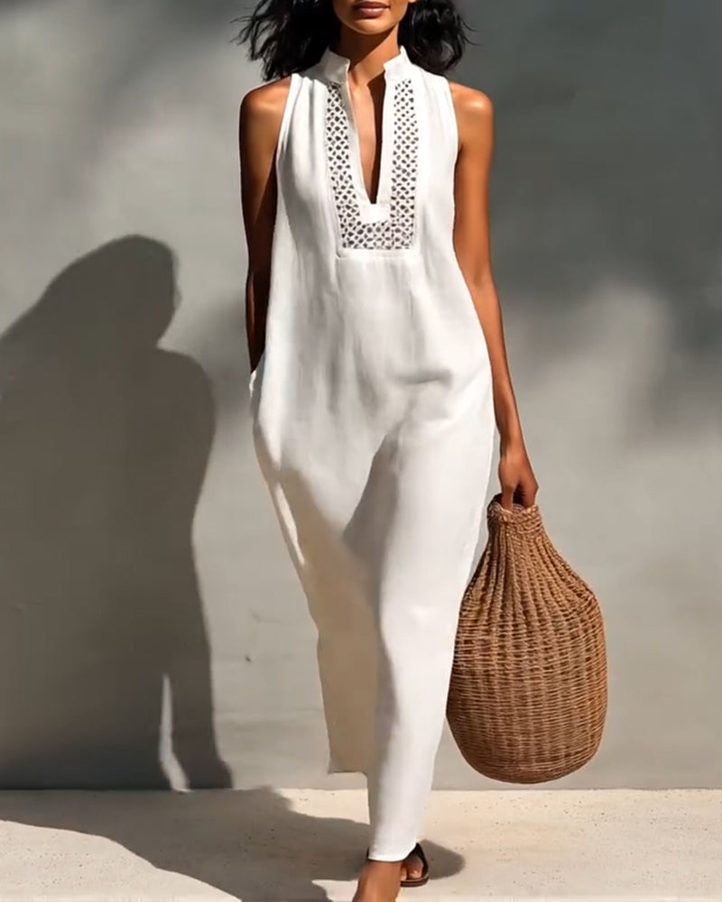 Kleid Ärmellos V-Ausschnitt Lang