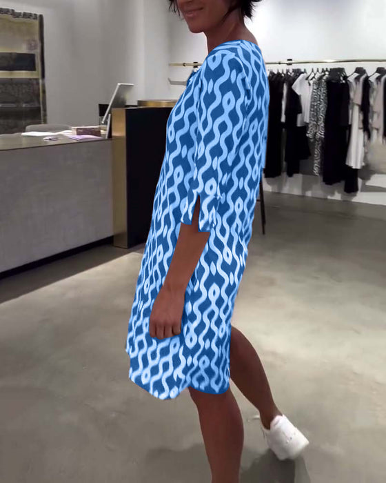 Kleid Stehkragen Midi-Länge Bedruckt