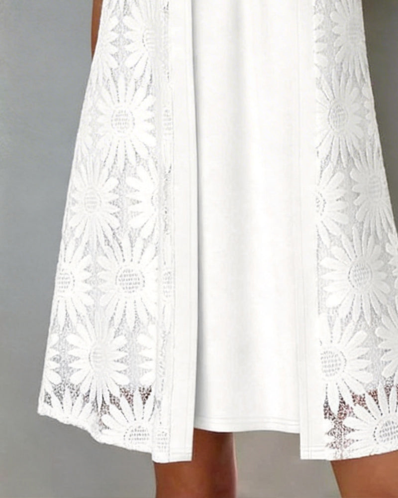 Kleid Gänseblümchen Spitze Gefälscht Zweiteilig