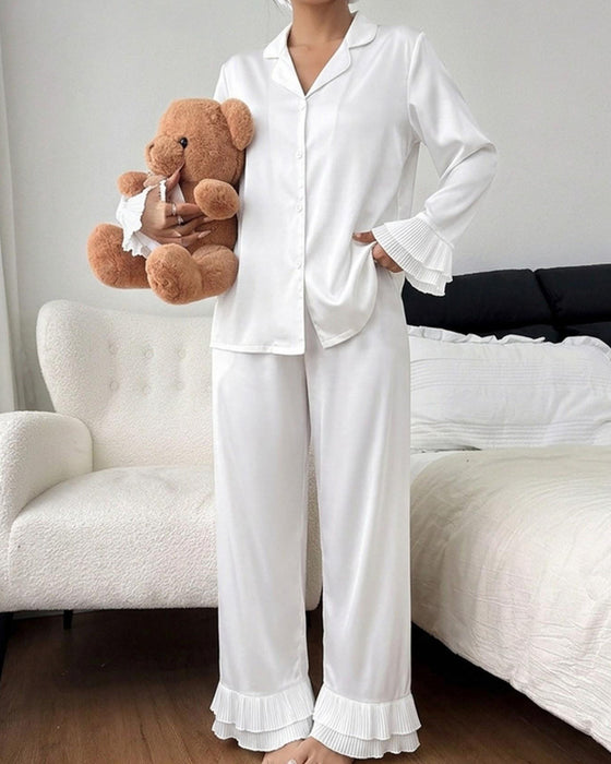 Pyjama Set Doppelte Schicht Volant Hemdkragen