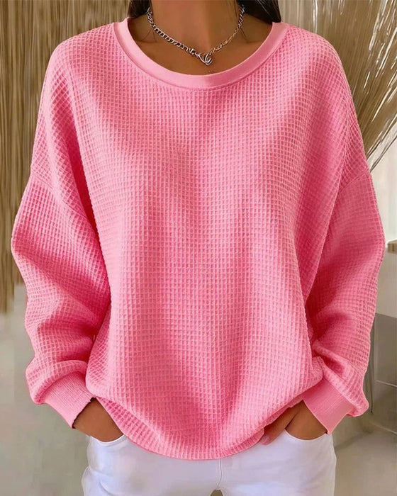 Sweatshirt Einfarbig Waffelstruktur Pullover