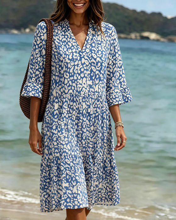 Kleid Rüsche V-Ausschnitt Leopard