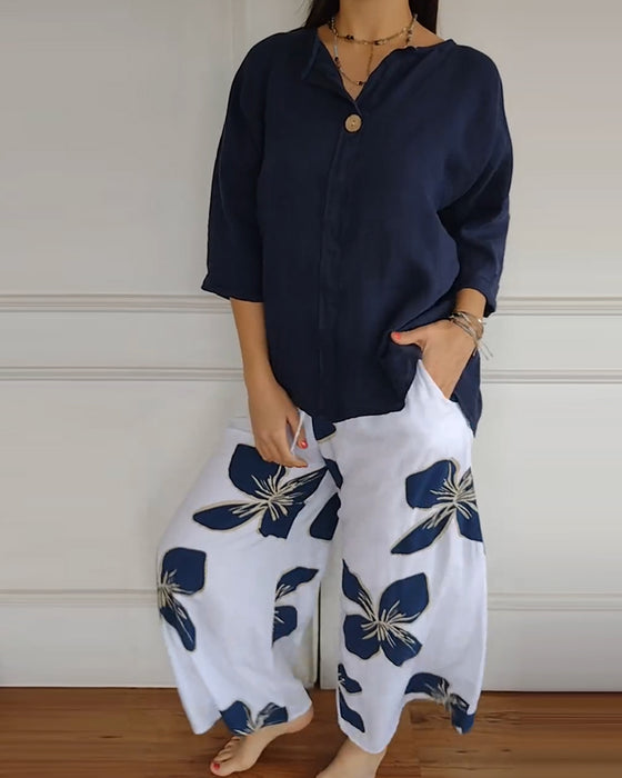 Set Rundhalsausschnitt Casual Bedruckte Hose