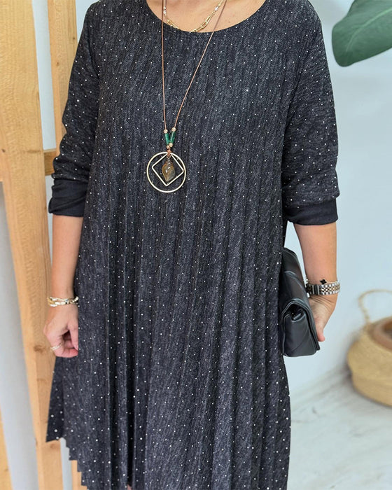 Kleid runder Ausschnitt schimmernd plissiert Mode