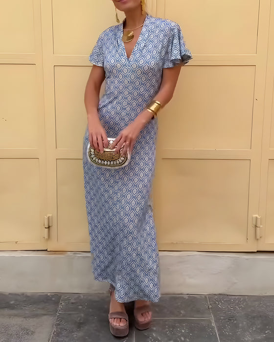 Kleid V-Ausschnitt Rüsche Leopard Patchwork