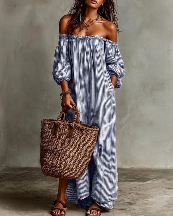 Kleid Locker Off-Shoulder Gestreift
