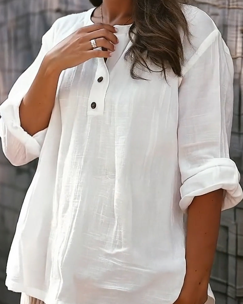 Bluse einfarbig Rundhalsausschnitt langärmlig