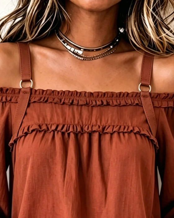 Blusen Off-Shoulder Spaghettiträger Puff Ärmel