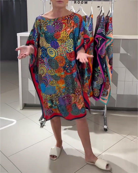 Kleid Bohemian Druck Fledermaus Ärmel