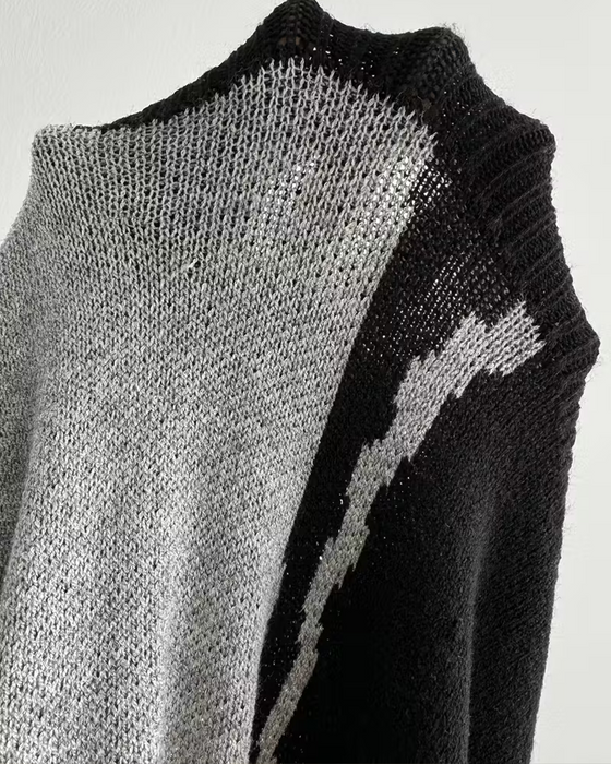 Pullover Farbblock Groß Blumen Jacquard Rundhals