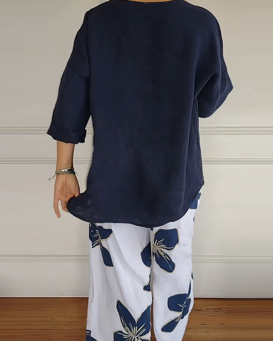 Set Rundhalsausschnitt Casual Bedruckte Hose