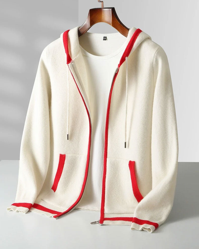 Cardigan Mit Kapuze Vollreißverschluss Kontrast Pullover