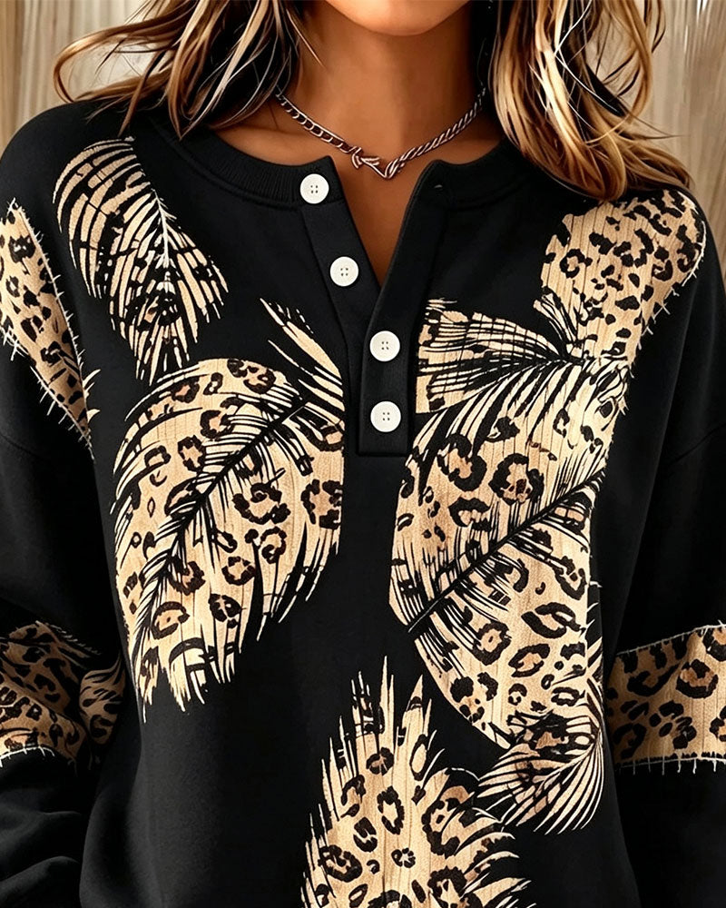 Sweatshirt Leopard Feder Print