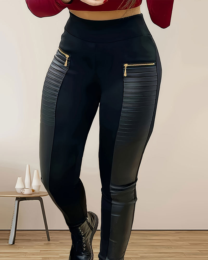 Hose Hohe Taille Reißverschluss Leder
