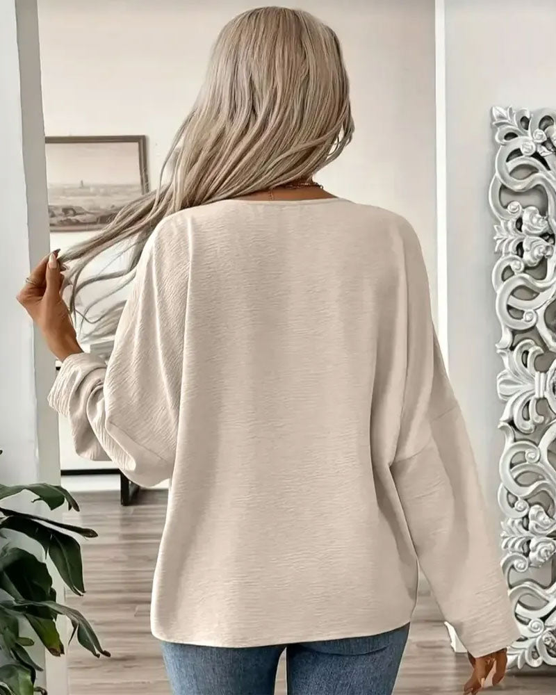 Bluse Einfarbig Lässig Langarm