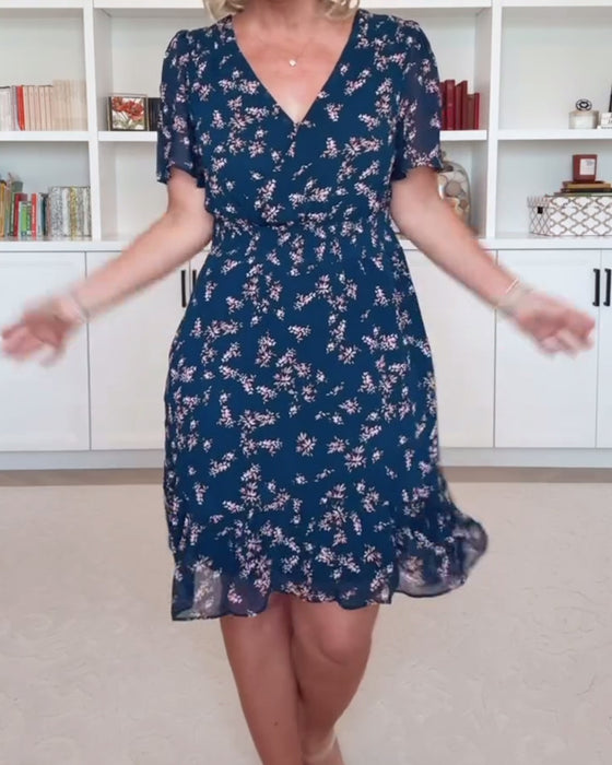 Kleid Puffärmel V-ausschnitt Taille