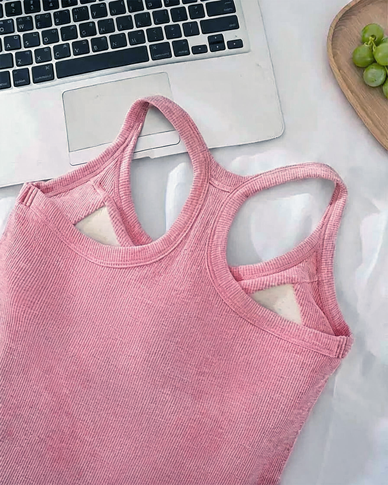 Tanktop Eingebauter Bh Gerippt Einfarbig