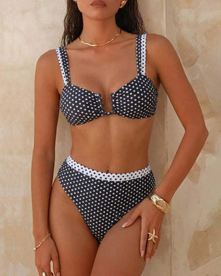 Bikini Gepunktet High Waist Metallschnalle Geteilt