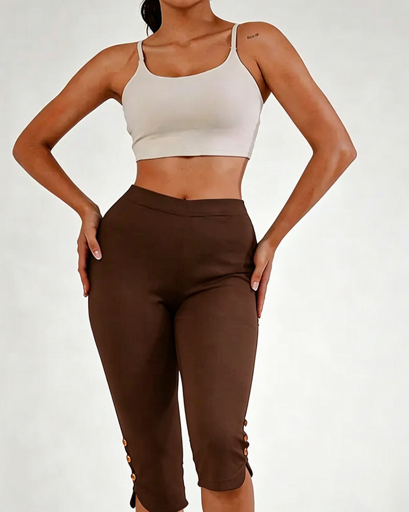 Leggings Einfarbig Schmal Geschnitten Gekürzt