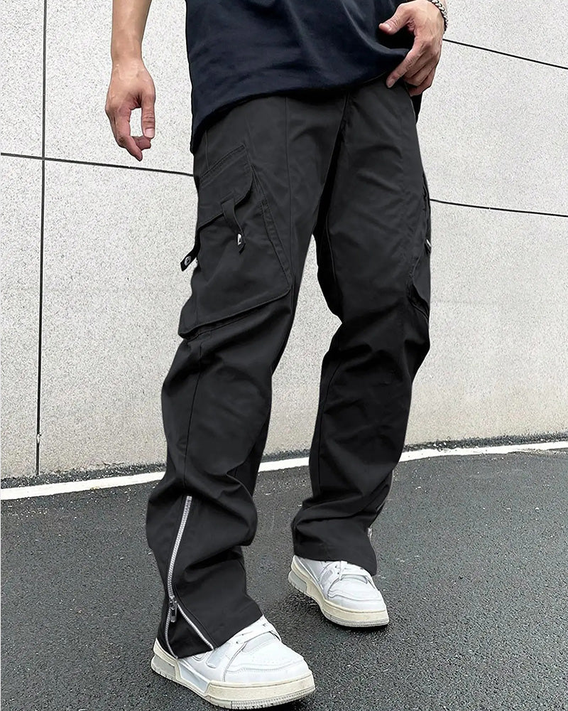 Hose Uni Farbe Reißverschluss Tasche Lässig Herren
