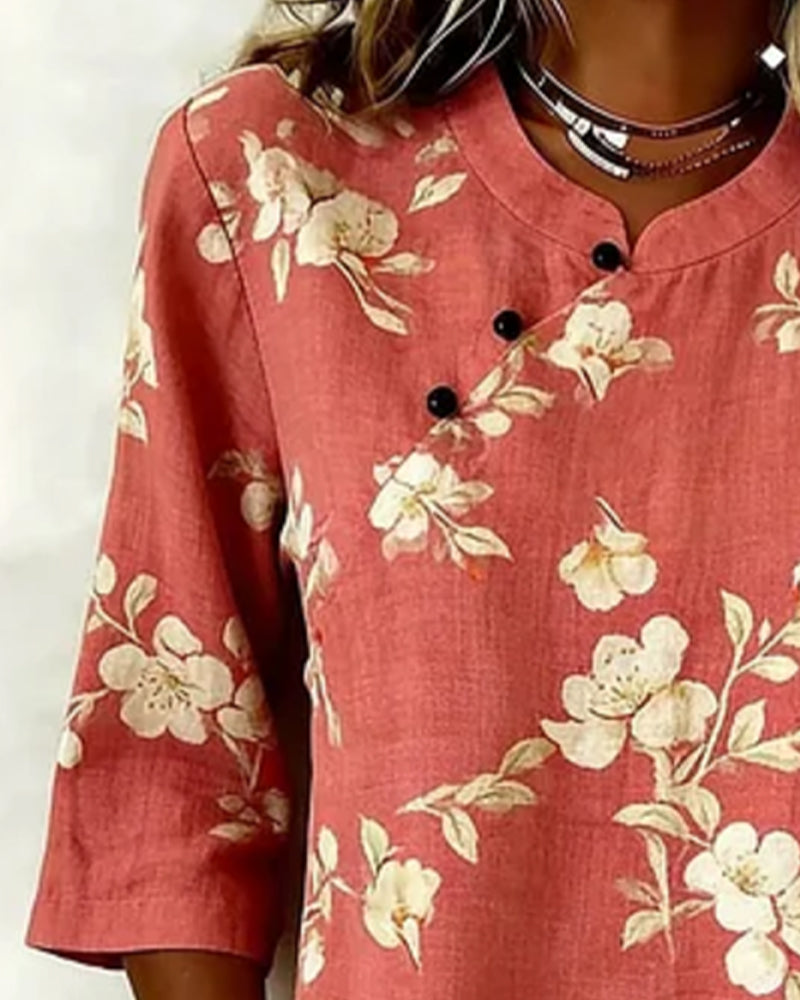 Bluse Blumenprint Seitenknopf 3/4-Arm