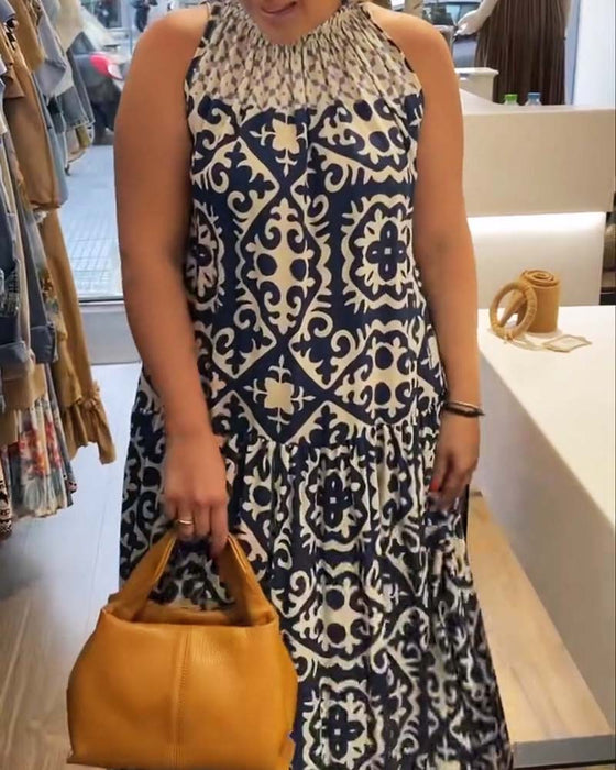 Kleid Ärmellos Rundhals Gerafft Weiter Rock
