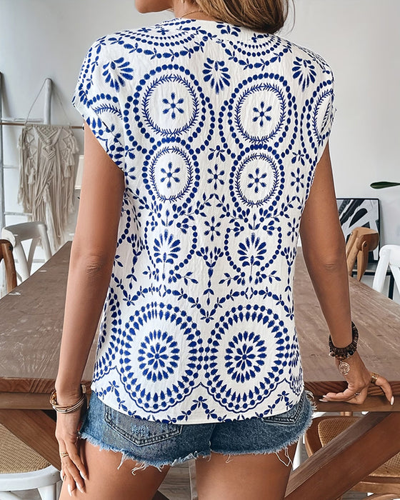 Bluse Lässig Print V-Ausschnitt