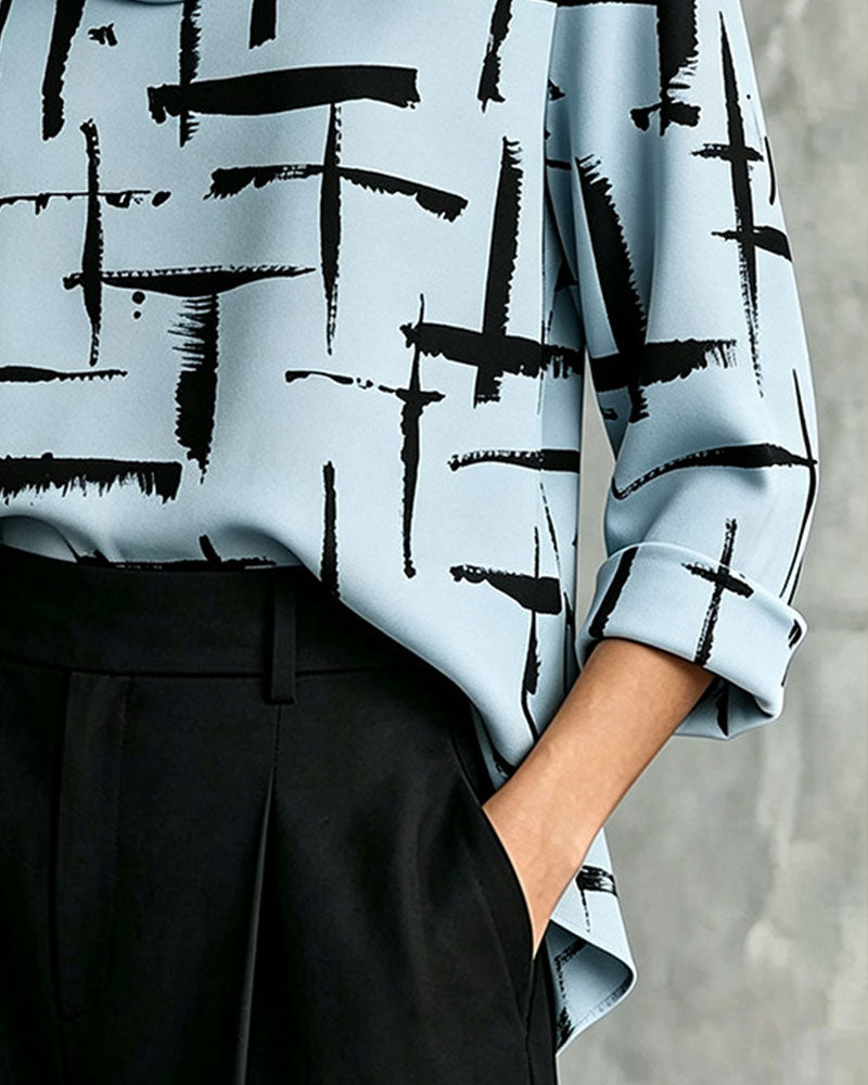 Bluse Mock Cowl Neck Kreuz Muster