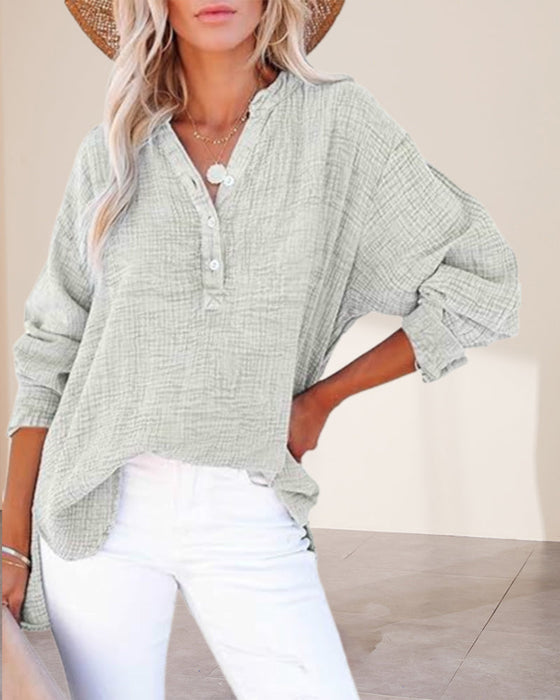 Bluse Plissiert Knopf Langarm