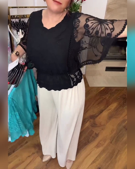 Bluse mit Fledermausärmel und Mesh-Einsatz