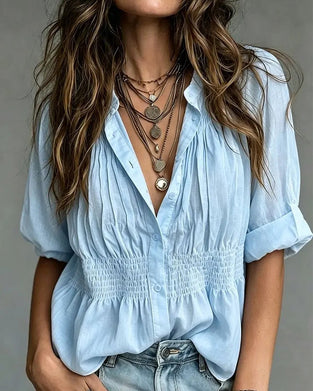 Bluse Revers Taille Gerafft