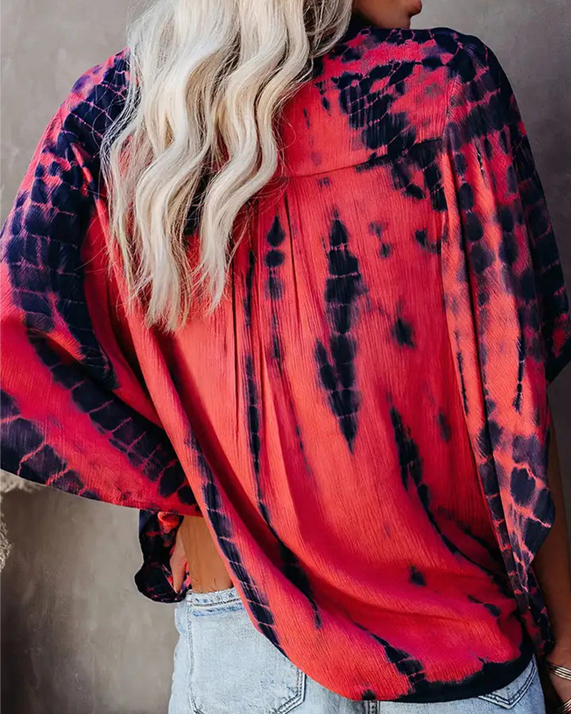 Bluse V-Ausschnitt Tie-Dye Lässig