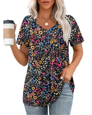 Bluse Blumenmuster V-Ausschnitt Kurzarm