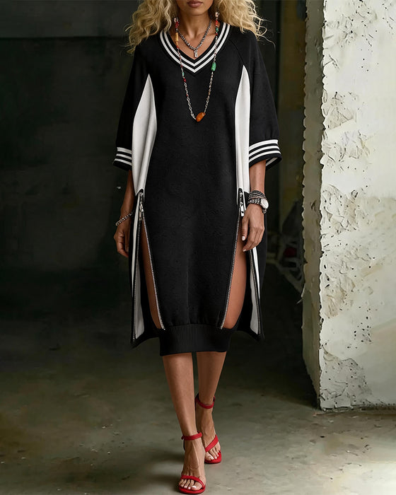 Kleid Farbblock Seitenreißverschluss Schlitz