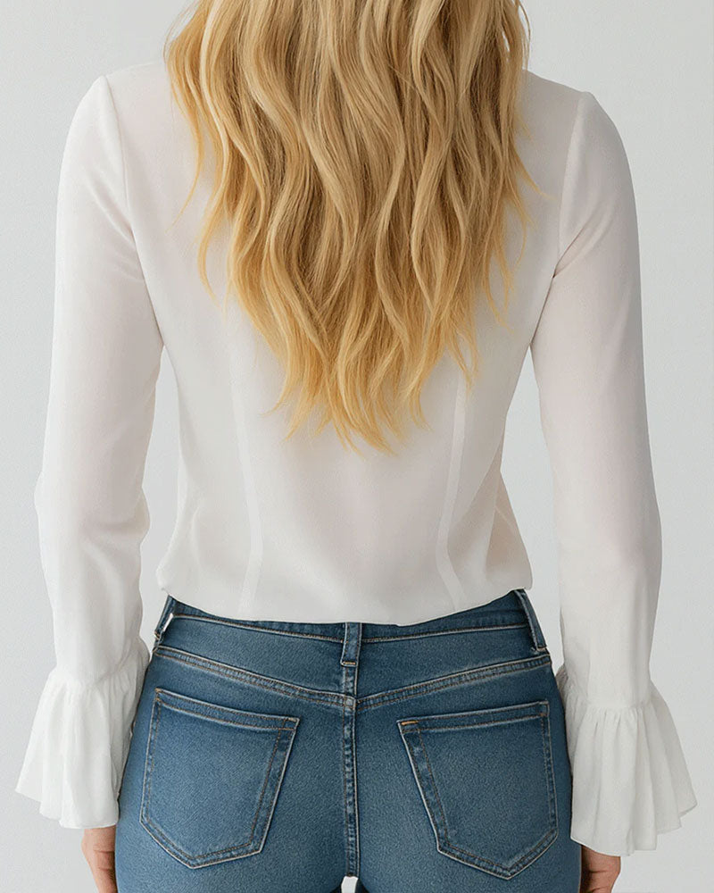 Bluse Glockenärmel einfarbig Rüsche