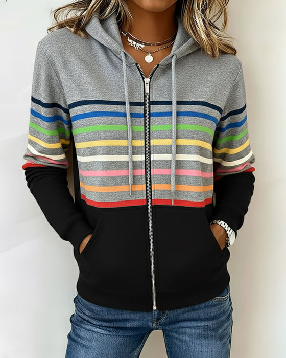 Langärmlige Hoodie mit Regenbogenstreifen