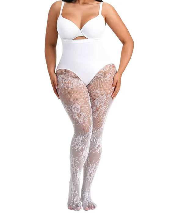 Damen-Shape-Strumpfhose mit hohem Bund und Blumen-Spitze