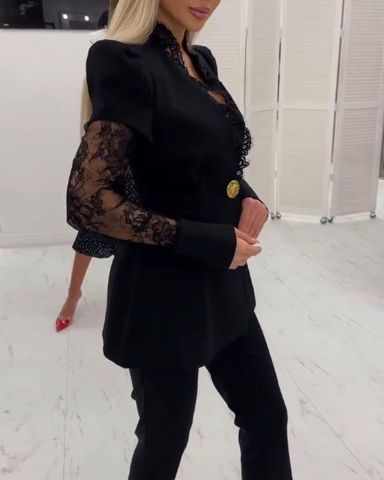 Blazer Mit Spitze Panel Detail, Strukturierter Passform Und Eleganter Atmosphäre