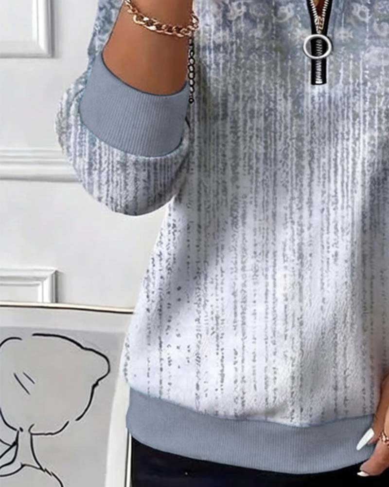Sweatshirt Mit Reißverschluss-Detail, Retro-Druck-Design Und Lockerer Stimmung