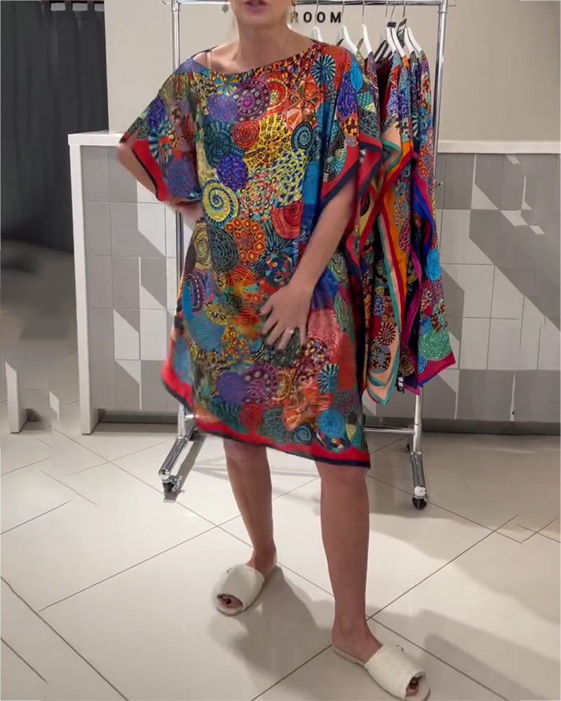 Kleid Bohemian Druck Fledermaus Ärmel