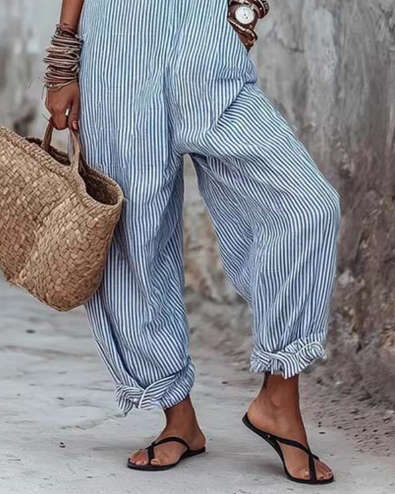 Jumpsuit Breiter Träger Gestreifte Overalls