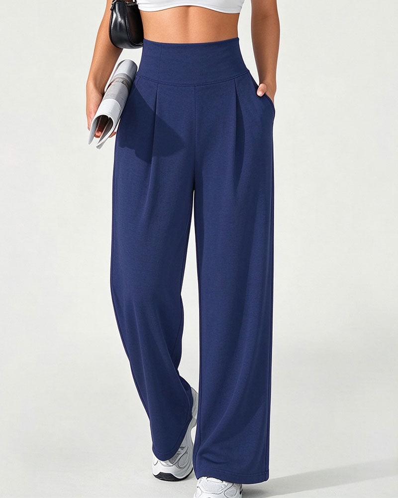Hose Hohe Taille Tasche Einfarbig Weites Bein